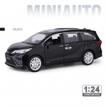 1/24 Toyota Sienna MPV lydinio automobilio modelis Lietaus metalo transporto priemonės Automobilių modelių garso ir &scaron;viesos modeliavimo kolekcija Vaikų žaislų dovana juoda