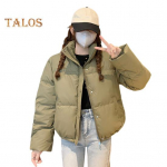 Moteri&scaron;kas žieminis medvilninis paltas su ki&scaron;enėmis stovi apykakle ilgomis rankovėmis vienspalvis lengvas pastorintas &scaron;iltas vir&scaron;utinis drabužis M juoda