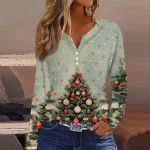 Moteri&scaron;ki mar&scaron;kinėliai su kalėdiniais spaudiniais ilgomis rankovėmis, kasdienė savaitgalio mada, įprastas V formos i&scaron;kirptėlis XXXL raudona