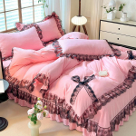 Princesės stiliaus vienspalis nėrinių plovimo medvilnės lovos keturių dalių seersucker nėrinių dvigubas antklodės užvalkalas 1.2m Bed