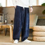 Negabaritinės kelnės, tradicinės, paprastos rudeninės plačios kelnės Harajuku velvetas Streetwear tiesios kelnės vyri&scaron;kos elastinės juosmens laisvos M tamsiai mėlyna spalva