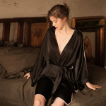 Chalatas moterims rudeniui, satininis, seksualus V formos i&scaron;kirpimas, auk&scaron;tas skeltukas, suvarstomas, seksualūs pižama, moteri&scaron;kas chalatas, kasdieniai moteri&scaron;ki namų drabužiai Free Size