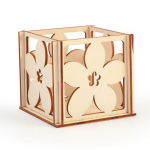 Photophore en bois &agrave; d&eacute;corer - Fleurs - 10 x 10 x 6 cm