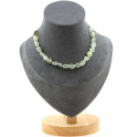 Pierres et Min&eacute;raux. Collier 20 perles Prehnite du Canada Chaine en acier inoxydable Collier femmes, hommes. Taille personnalisable.