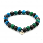 Pierres et Min&eacute;raux. Bracelet Perles Chrysocolle + Labradorite 8 mm. Fabriqu&eacute; en France.