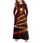 Mergaičių maksi suknelė - ilgomis rankovėmis, su ki&scaron;enėmis, Kalėdų dienai 160 vynas