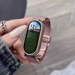 Magnetinis dirželis Xiaomi Mi Band 10/ 9 /8 Apyrankei Nerūdijančio plieno kilpa Mi Band 9 8/NFC Apyrankės Miband 10 Priedams Mi Band 8 9 10 rožinė