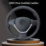 Rankomis susiūtas juodas natūralios odos automobilio vairo dangtis BMW X6 E71 2008 2009 2010 2012 2013 2014 E70 X5 2008-2012 m. Tricolor Thread