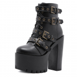 Madingi juodi batai moterims su kulnu pavasariui, rudeniui, su rai&scaron;teliais, mink&scaron;tos odos platforminiai batai, moteri&scaron;ki vakarėlių ankle boots, auk&scaron;takulniai, punk 35