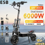 TOURSOR E5B Sulankstomas elektrinis paspirtukas suaugusiems 6000W variklis 85km/h greitis 120km nuotolis 60V40AH baterija 11 colių visureigio padangos 6000W-60V-40AH-E5B-/