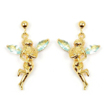 Les Tr&eacute;sors De Lily [L4291] - Boucles Plaqu&eacute; Or 'F&eacute;e Clochette' aquamarine dor&eacute; - 25x15 mm