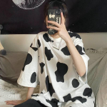 Vasaros korėjiečių mar&scaron;kinėliai Cow Print Mar&scaron;kinėliai Streetwear Tops Mar&scaron;kinėliai Oversized Loose XL