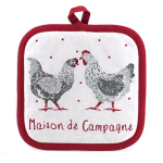 Les Tr&eacute;sors De Lily [A1107] - Manique coton 'Poules' rouge blanc gris (maison de campagne) - 20x20 cm raudona