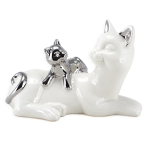Les Tr&eacute;sors De Lily [A2473] - Figurine c&eacute;ramique 'Chats' argent&eacute; blanc (famille) - 20x13x11 cm