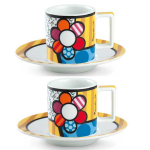 Britto [A3606] - Service 2 tasses &agrave; caf&eacute; c&eacute;ramique 'Britto' multicolore (fleur) - 6x6 cm