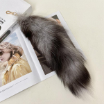 Madinga Big Fox Tail raktų pakabuko krep&scaron;ys Raktų pakabukas Pūkuotas papuo&scaron;imas about 40cm pilka spalva/juoda