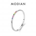 Modian New Real 925 Sterling Silver madingi Rainbow CZ Sukraunami spalvingi pir&scaron;tų žiedai moterims Moterų vestuvių parei&scaron;kimai 5 sidabras
