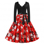 Kostiumų suknelė vakarėliui ilgomis rankovėmis, didelėmis apvadu, plonu juosmeniu suri&scaron;ta rai&scaron;tinė suknelė Kalėdoms M raudona