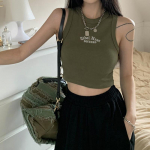 Moteri&scaron;ka gatvės apranga, Y2k raidžių siuvimo siuvinėjimo vir&scaron;utinė dalis su pamink&scaron;tinimu Sexy Beleleveer Sporty Crop Top L armijos žalia spalva