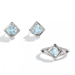 Akį traukiantys sidabriniai auskarai ir žiedų rinkinys mergaitėms Natūralaus dangaus mėlynumo Topazas Lapkričio mėnesio Birthstone Daili papuo&scaron;alai Gimtadienio vakarėlio dovana