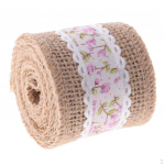 Vintage Hessian Ribbon Jute Tape with Printed Flower DIY Craft 2m pink