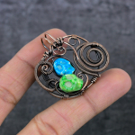 Natural Mosaic Jasper Gemstone Copper Wire Wrap Gift Jewelry Pendant 1.65 j6i88