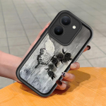 Mink&scaron;tas silikoninis kvadratinių kopėčių spausdinimo ra&scaron;tų telefono korpusas, pilnas dangtis, fotoaparatas, atsparus smūgiams, guminis dėklas, skirtas Vivo Vivo S1 balta