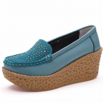 Moteri&scaron;ki Natūralios odos Plei&scaron;tiniai Platforminiai Batai Moteri&scaron;ki Slip On Crystal Plok&scaron;ti Batai Auk&scaron;takulniai 7cm Storas Padas Seklus Laisvalaikiai Loafers Nauja 35 mėlyna