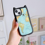 Mink&scaron;ti kačių ausų telefono dėklai iPhone 16 15 13 12 11 Pro Max 14 Plus XR XS Max TPU atsparūs smūgiams skaidrūs akriliniai galiniai dangteliai N90 Žemėlapių meno dizainas for iPhone XR