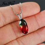 Mystic Rainbow Fire Crystal Big Oval Stone pakabukas raktikaulio karoliai moterims Baltas auksas Mėlyna Žalia Rožinė cirkonio Vestuvinė pakabukas