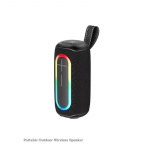 Spalvingas RGB &scaron;viesos efekto &bdquo;Bluetooth&ldquo; garsiakalbis, ne&scaron;iojamas lauke su &bdquo;Lanyard&ldquo; žemųjų dažnių garsiakalbio garso sistema juoda