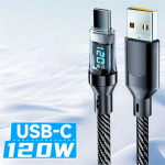 120 W LED skaitmeninis ekranas greito įkrovimo USB tipo C laidas, skirtas Samsung Xiaomi Huawei greito įkrovimo duomenų laidui 1m juoda