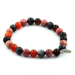 Pierres et Min&eacute;raux. Bracelet Perles Labradorite + Agate ruban&eacute;e + Rhodonite 8 mm. Fabriqu&eacute; en France.