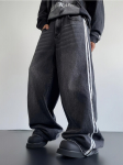 Unisex Y2K Baggy Džinsai Dryžuoti Harajuku Sportinės kelnės Vyrams Moterims Hip Hop Gatvės drabužiai Kasdieniai Plačių kle&scaron;nių Džinsiniai kelnės S pilka