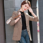 Didelio dydžio L-5XL kostiumo striukė, moteri&scaron;kas rudens temperamentas, plonas, plonas, liesas &scaron;imtas, su sagomis kostiumas, patogūs languoti vir&scaron;utiniai drabužiai L gelsvai ruda