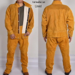 Karvės odos suvirintojo striukė: Atsparus kar&scaron;čiui, Apsaugantis nuo nudegimų, Apsauga nuo lankinio suvirinimo, Izoliuota oda suvirintojams.