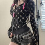 VAYLA Punk gobtuvas Y2k drabužiai Kar&scaron;tos merginos lieknas su užtrauktuku gobtuvinis megztinis Paltai Streetwear Gotikinis plonas &scaron;varkas Gotikinis Harajuku Vintažiniai vir&scaron;utiniai drabužiai S juoda