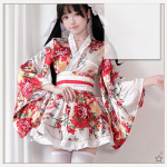 Japoni&scaron;ki Yukata chalatai Kawaii mergaitėms su gėlių ra&scaron;tais Haori kostiumas Miela Lolita suknelė Moterims Tarnaitės Cosplay kostiumas Helovinas One Size juoda