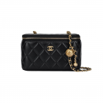 Chanel 24k Auksinė Rutulio Deimanto Ra&scaron;to Odinė Reguliuojama Petne&scaron;ėlė Avikailio Dėžutės Formos Krep&scaron;ys Per Petį Moteri&scaron;kas Juodas Basic+Dust Bag juoda