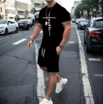 Dalių T-shirt Rinkiniai Camo Camouflage Faith Juodas Kryžius 3D Spausdinimo T-shirt+&Scaron;ortai 2vnt Rinkinys Lauko Kostiumas Fitneso Mar&scaron;kinėliai &Scaron;ortai RINKINYS S