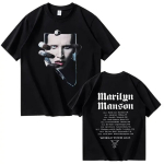 Marilyn Manson 2026 koncertinis mar&scaron;kinėlis vyrams ir moterims, itin didelis, auk&scaron;tos kokybės, vasarinis, spausdintas, 100% grynos medvilnės mar&scaron;kinėlis S įvairiaspalvis