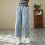 Moteri&scaron;ki džinsai Denim Crop Harem Pants I&scaron;siuvinėti plačiomis kojomis džinsai M