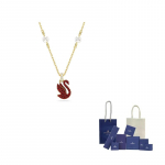 Swarovski gulbės karoliai moterims auksiniai/raudoni F-Branded gift bag raudona