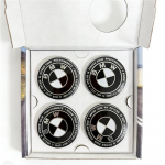4 vnt. 56/68 mm plaukiojančių ratlankių centrinių dangtelių BMW 50-mečio jubiliejui &ndash; tinka E39 E46 E60 F10 F30 G20 X3 X5 (Automobilių stebulių priedai) (as the picture,4pcs 56mm) black
