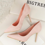 BIGTREE Fashion Paprasti plonakulniai 9 cm auk&scaron;takulniai, smailūs zom&scaron;iniai seksualūs ploni profesionalūs OL moteri&scaron;ki vienviečiai batai 42 rožinė