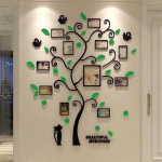 Happy Tree nuotraukų rėmelis Medis 3D lipdukas Nuotraukų siena Svetainė Miegamasis &Scaron;iltas paveikslėlio medžio lipdukas Kūrybi&scaron;kas namų dekoravimas L tamsiai žalia spalva
