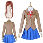 Žaidimas Doki Doki Literatūros Klubas Monika Cosplay Sayori Yuri Natsuki Cosplay Kostiumas Perukų Rinkinys Mokyklinė Uniforma Mergaitės Moterų Kostiumai M-(Suit+Wig)