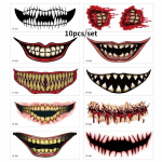 10 vnt/komplektas Helovino siaubo burnos tatuiruotės lipdukas Juokingas makiažo vakarėlis vandeniui atsparus tatuiruotės lipdukas 10pcs