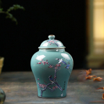 Senovės kinų stiliaus keraminis imbiero stiklainis, stalinė glazūruota gėlių vaza su sandariu dangteliu Rankdarbiai Large