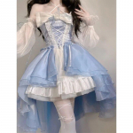 Eleganti&scaron;ka mergaiti&scaron;ka Cosplay princesė su pūkuotomis rankovėmis juostele, gėlėmis, tunika, tinkline fantasti&scaron;ka pasakų Lolita suknelė moterims XXL balta